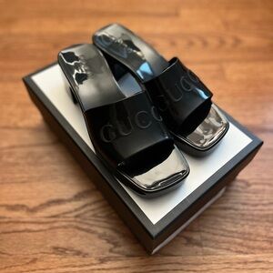Gucci Rubber Platform Logo Slide Sandals